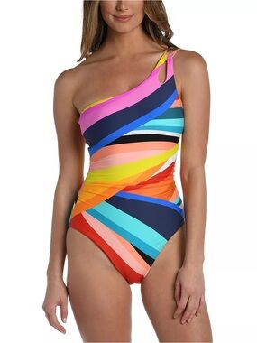 La Blanca MULTI Sunscape Stripe One-Shoulder One-Piece Swimsuit size 4